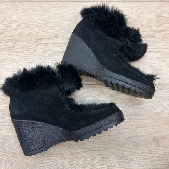 COACH Kataya Black Suede and rabbit fur Wedge Booties size 6.5 - Picture 4 of 12